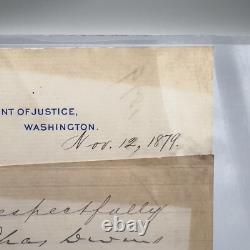 Charles Devens Signed Letter 1879 Civil War General Department of Justice