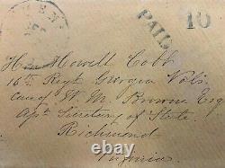 Civil War Confederate Cover General Howell Cobb Richmond Postmaster