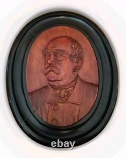 Civil War General Butler 19th American Folk Portrait Bust Wood Carving 15