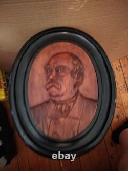 Civil War General Butler 19th American Folk Portrait Bust Wood Carving 15