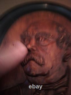 Civil War General Butler 19th American Folk Portrait Bust Wood Carving 15