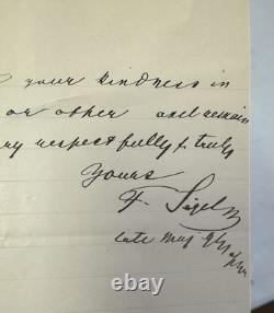 Civil War General Franz Sigel Autographed Letter 1888 8 X 5