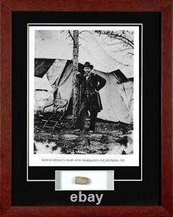Civil War General Ulysses S. Grant Framed Photo & Antique Battlefield Bullet Coa