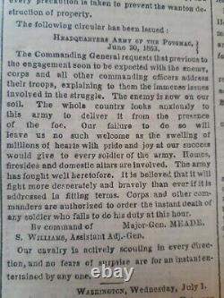 Civil War Newspapers- BATTLE OF GETTYSBURG, VERY 1ST NEWS, GENERAL REYNOLDS DEAD