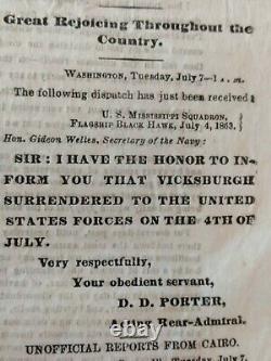 Civil War Newspapers- VICKSBURG- VICTORY! GENERAL GRANT'S JULY 4th CELEBRATION