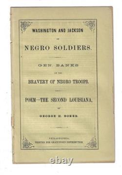 Civil War Pamphlet Washington & Jackson on Negro Soldiers General Banks Geo Boke