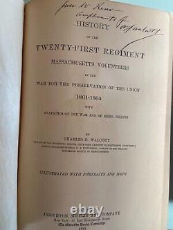 Civil War Regimental History 21st MA Volunteer Infantry author signed to General