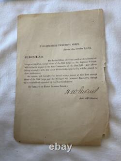 Civil War Sgn Gen Perkins Atlanta Occupation GENERAL ORDERS Stragglers 1864