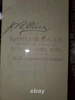 Civil War Signed Check by General Daniel Sickles and General Joseph Carr