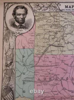 Civil War Southern Confederacy 1863 map with Lincoln & military Generals portrait