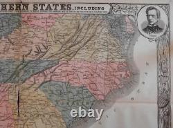 Civil War Southern Confederacy 1863 map with Lincoln & military Generals portrait
