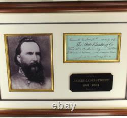 Confederate General James Longstreet Civil War Signed Autograph Check Display