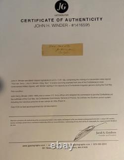 Confederate General John H. Winder Clipped Signature/ Civil War