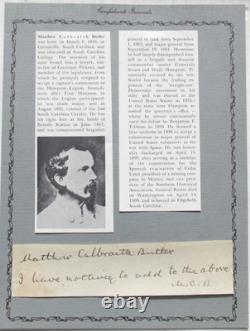 Confederate General Matthew C. Butler Signed Calling Card, Civil War, Autograph