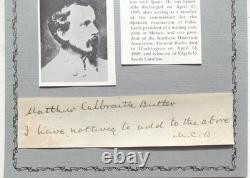Confederate General Matthew C. Butler Signed Calling Card, Civil War, Autograph