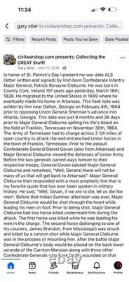 Confederate General Patrick Cleburne 1964 Communication Autograph Civil War