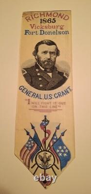 General U. S. Grant Stevensgraph Ribbon 1865 Vicksburg Fort Donelson Richmond