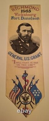 General U. S. Grant Stevensgraph Ribbon 1865 Vicksburg Fort Donelson Richmond