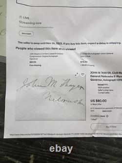 John M Thayer & Charles Devens Autograph Card Civil War Generals & Governors