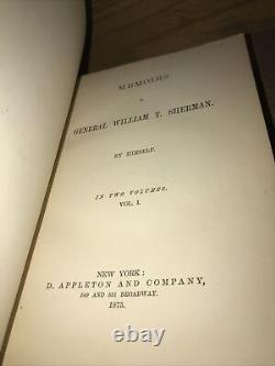 LEATHER SetMEMOIRS GENERAL SHERMAN! 1875 First Edition Civil War -Detached Poor