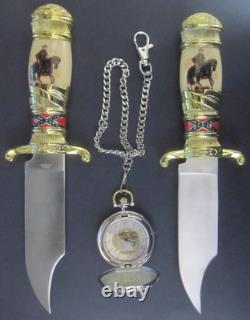 (Lot of 3) Bowie Knives & Pocket Watch Civil War General Robert E Lee Free S/H
