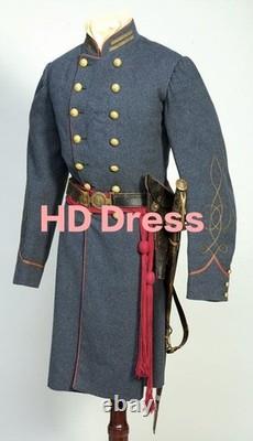 New Civil War Confederate General Frock Coat Grey Wool Officer Tunic Gold Braid