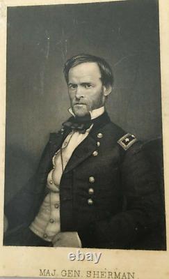 Old Civil War photo card Major General Sherman Officer Photograph card 1800s pic