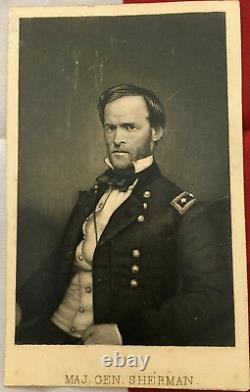 Old Civil War photo card Major General Sherman Officer Photograph card 1800s pic