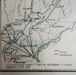 Original 1881 Civil War Map Savannah General Sherman Selma Official Records