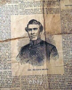 RARE Illustrated CONFEDERATE Civil War with General Braxton Bragg 1862 Newspaper