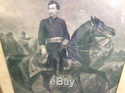 Rare 1863 Civil War Print General George McClellan Antietam Battle C. Schussele
