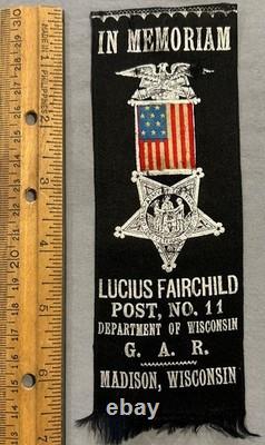 Rare GAR Civil War Iron Brigade General Fairchild Memoriam Ribbon 2nd Wisconsin