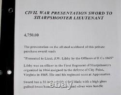 Rare M-1832 US General Officer's Presentation Sword to a Civil War Sharpshooter