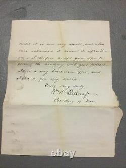 Signed 1874 Letter William Belknap General Barnard Civil War West Point Content