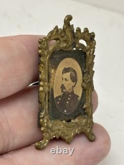 Tiny Antique Civil War Photo Of General George McClellan in Miniature Frame