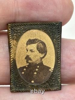 Tiny Antique Civil War Photo Of General George McClellan in Miniature Frame