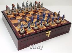 US American Civil War General Queens Chess Set 17 Cherry Color Storage Board
