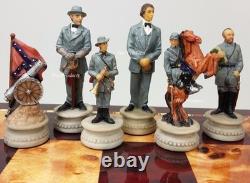 US American Civil War General Queens Chess Set 17 Cherry Color Storage Board