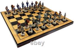 US American Civil War General Queens Painted Chess Set With 18 Walnut Color Board