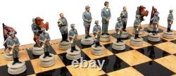 US American Civil War General Queens Painted Chess Set With 18 Walnut Color Board