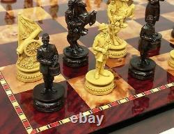 US American Civil War Generals Antiqued Chess Set With 18 Cherry Color Board