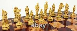 US American Civil War Generals Antiqued Chess Set With 18 Cherry Color Board