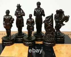 US American Civil War Generals Antiqued Chess Set With 18 Walnut Color Board