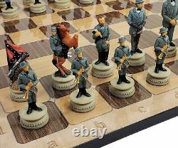 US American Civil War Generals Painted Chess Set With 17 Rustic Color Board