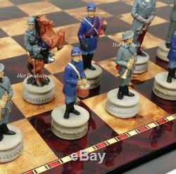 US American Civil War Generals Painted Chess Set With 18 Cherry Color Board