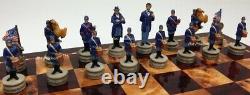 US American Civil War Generals Painted Chess Set With 18 Cherry Color Board