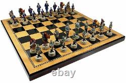 US American Civil War Generals Painted Chess Set With 18 Walnut Color Board