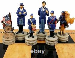 US American Civil War Generals Painted Chess Set With 18 Walnut Color Board