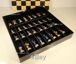 US Civil War Generals Painted Chess Set With 16 Black & Maple Wood STORAGE Board