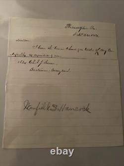 Union Civil War General Winfield S Hancock Hand Written Letter Gettysburg Battle